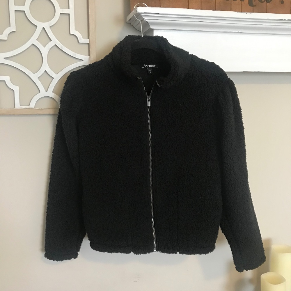 NWT Express Black Teddy Zip Up Jacket